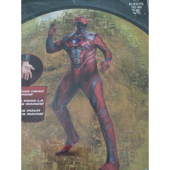 Mens Red Power Ranger Halloween Costume Suit Mask Disguise XL 42-46 - Picture 2 of 3